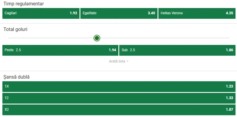 Cote pariuri Cagliari vs Hellas Verona