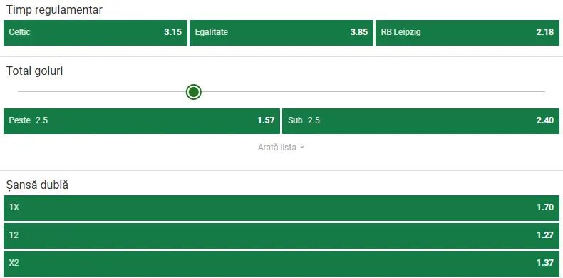 Cote pariuri Celtic - RB Leipzig