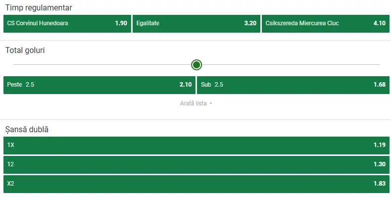 Cote pariuri Corvinul Hunedoara - Csikszereda