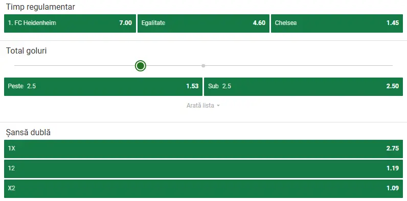 Cote pariuri Heidenheim - Chelsea