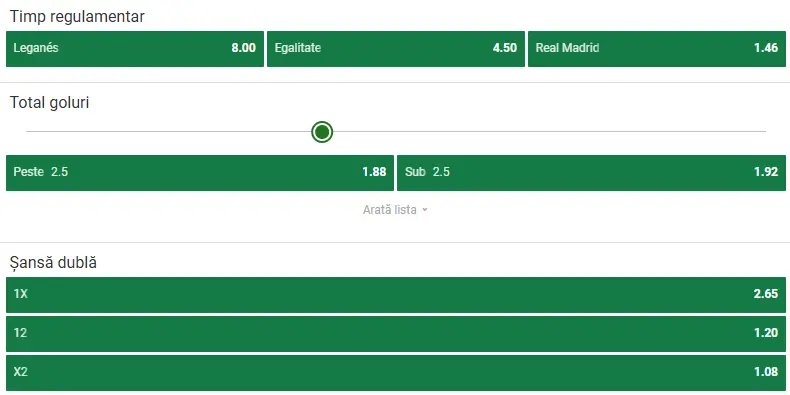 Cote pariuri Leganes - Real Madrid