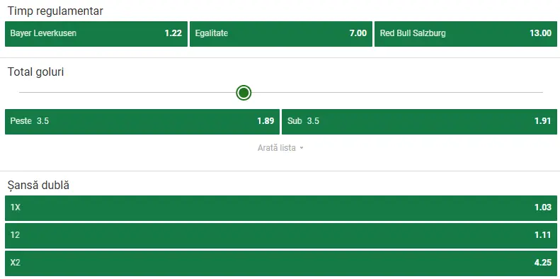 Cote pariuri Leverkusen vs Salzburg