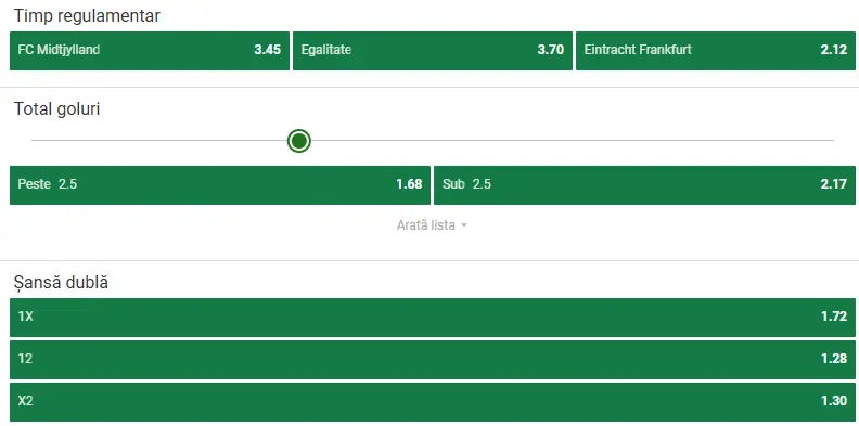 Cote pariuri Midtjylland - Frankfurt