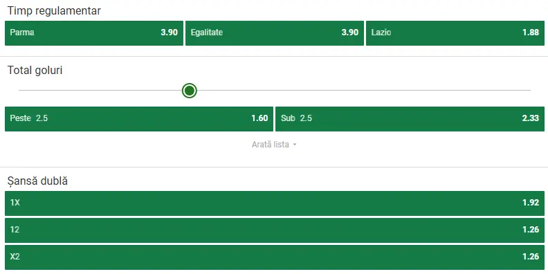 Cote pariuri Parma vs Lazio