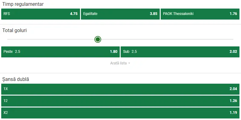 Cote pariuri RFS vs PAOK