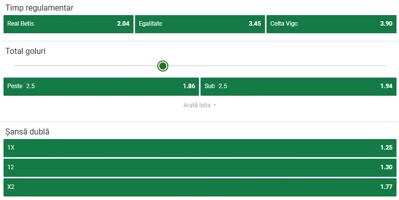 Cote pariuri Real Betis - Celta Vigo