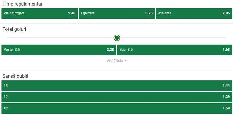 Cote pariuri Stuttgart vs Atalanta