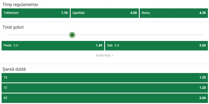 Cote pariuri Tottenham - AS Roma