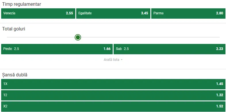 Cote pariuri Venezia vs Parma