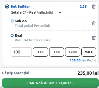 Getafe vs Real Valladolid Bet Builder