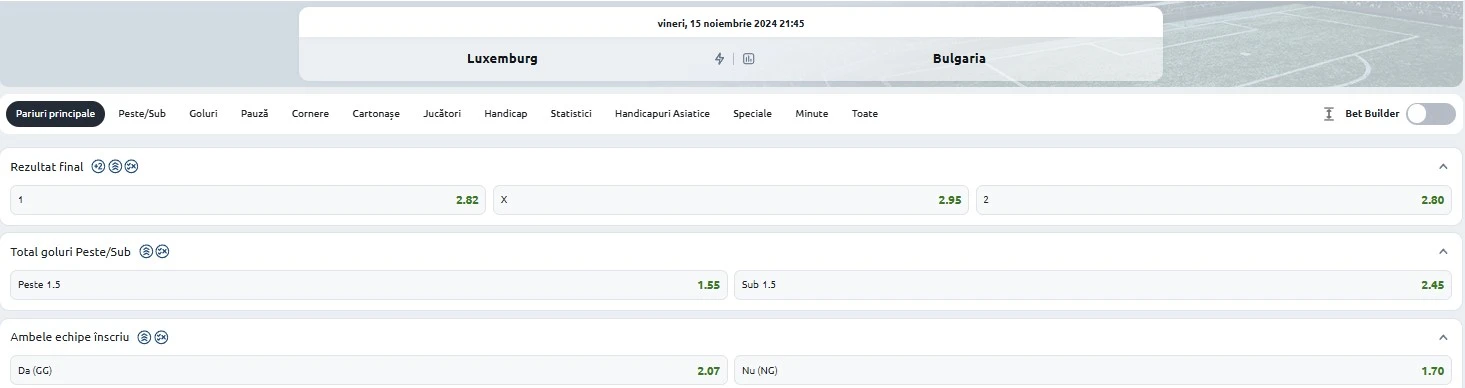 Cote pariuri Luxemburg vs Bulgaria