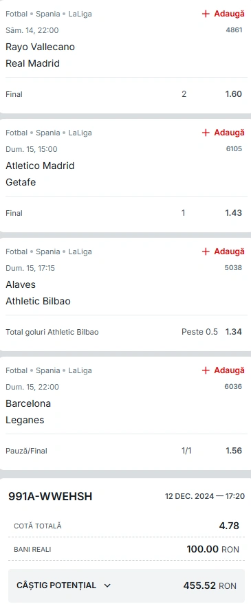 Biletul Etapei 17 din La Liga