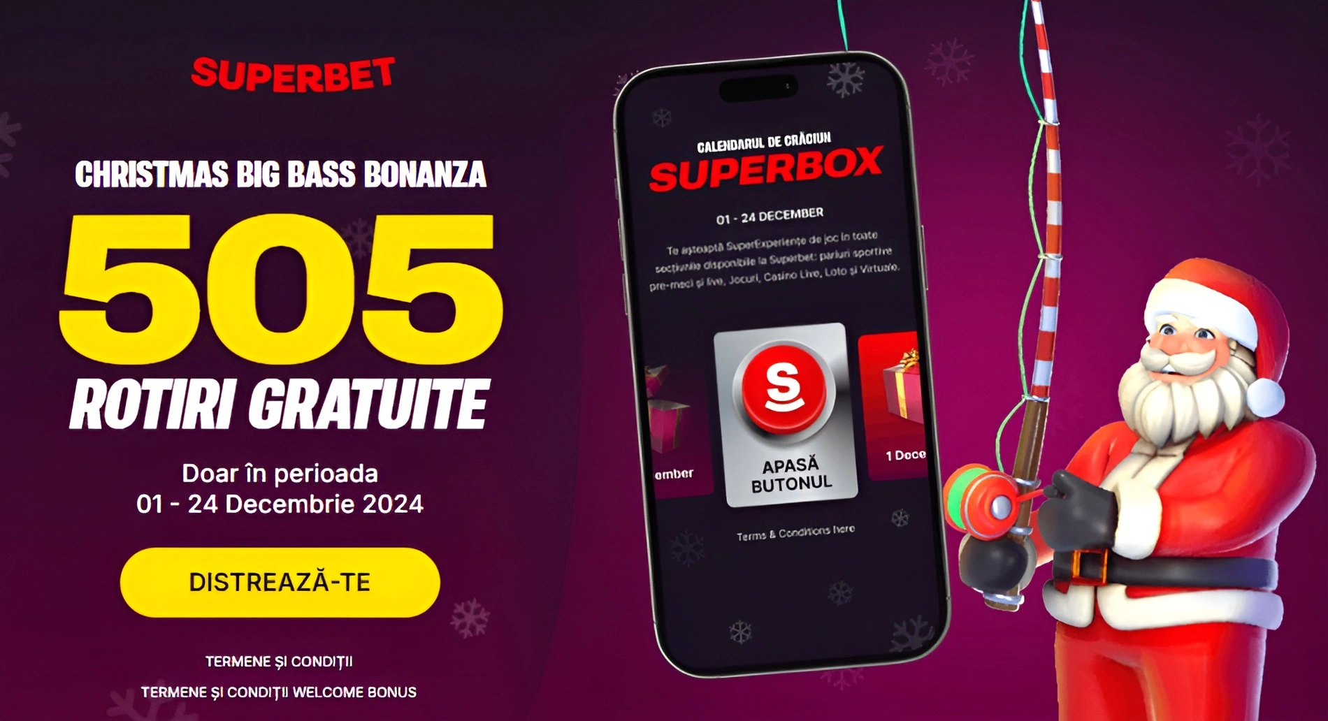 Bonus cu 505 Rotiri Gratuite Superbet valabile până la 24 decembrie