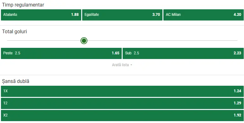 Cote pariuri Atalanta vs AC Milan