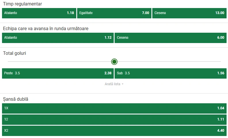 Cote pariuri Atalanta vs Cesena