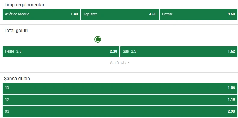 Cote pariuri Atletico Madrid - Getafe