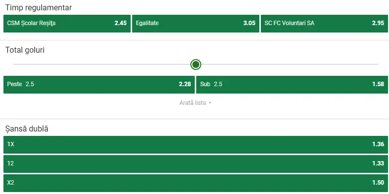 Cote pariuri CSM Reșița - FC Voluntari