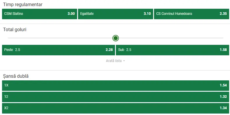 Cote pariuri CSM Slatina - Corvinul Hunedoara