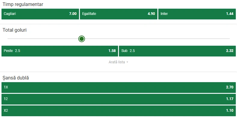 Cote pariuri Cagliari - Inter Milan