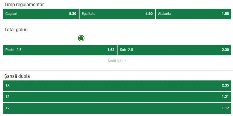 Cote pariuri Cagliari vs Atalanta