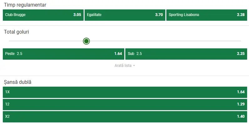 Cote pariuri Club Brugge vs Sporting