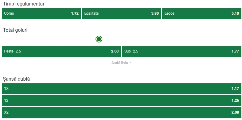 Cote pariuri Como vs Lecce