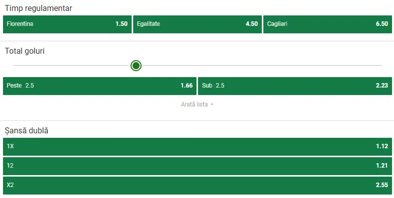 Cote pariuri Fiorentina vs Cagliari