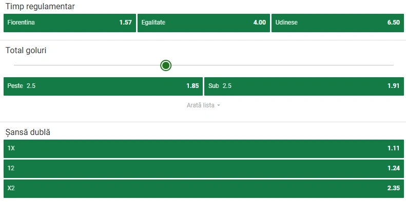 Cote pariuri Fiorentina vs Udinese