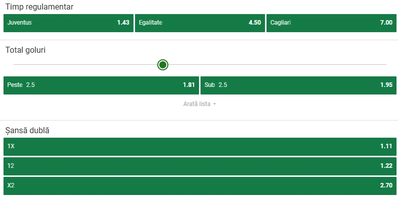 Cote pariuri Juventus vs Cagliari