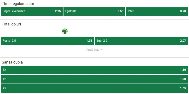 Cote pariuri Leverkusen - Inter Milan