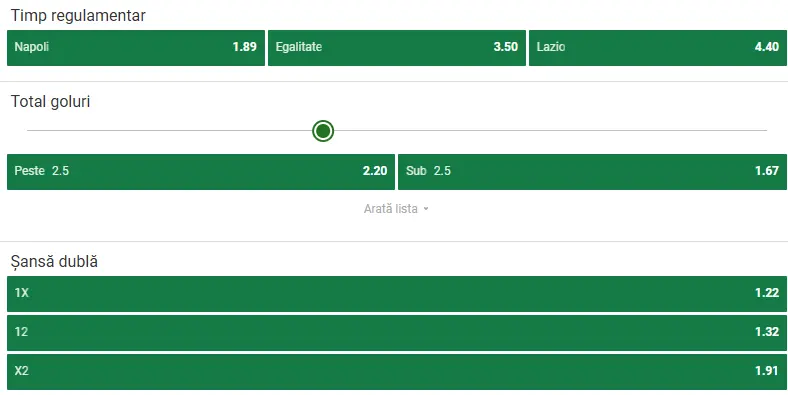 Cote pariuri Napoli vs Lazio