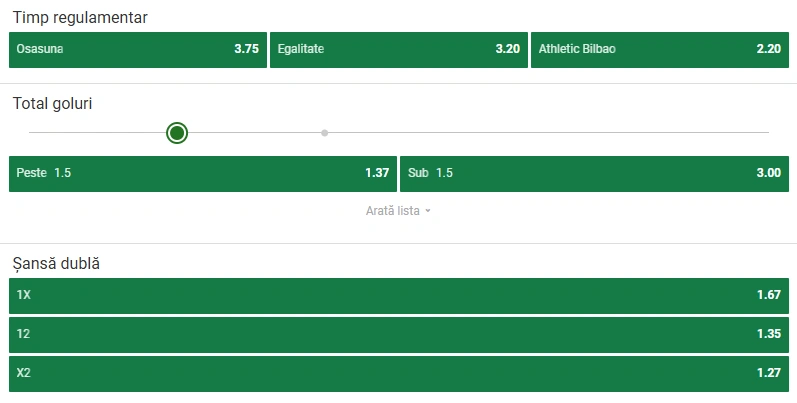 Cote pariuri Osasuna - Athletic Bilbao