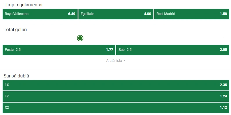 Cote pariuri Rayo Vallecano vs Real Madrid