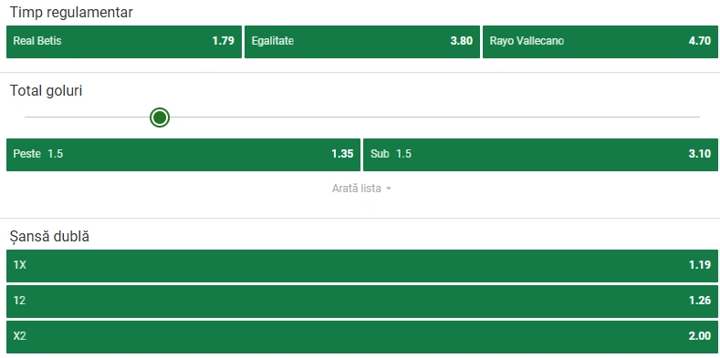 Cote pariuri Real Betis - Rayo Vallecano