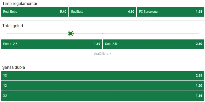 Cote pariuri Real Betis vs Barcelona