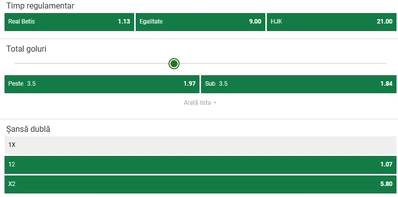 Cote pariuri Real Betis vs HJK