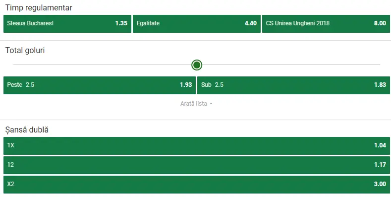 Cote pariuri Steaua vs Unirea Ungheni