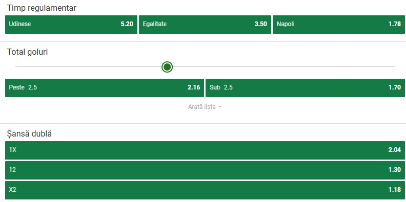 Cote pariuri Udinese vs Napoli