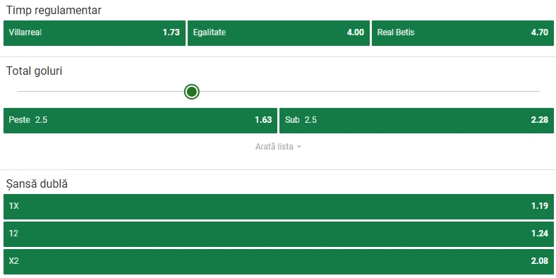 Cote pariuri Villarreal - Real Betis