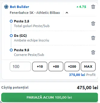 Fenerbahce - Athletic Bilbao Bet Builder în cotă mare