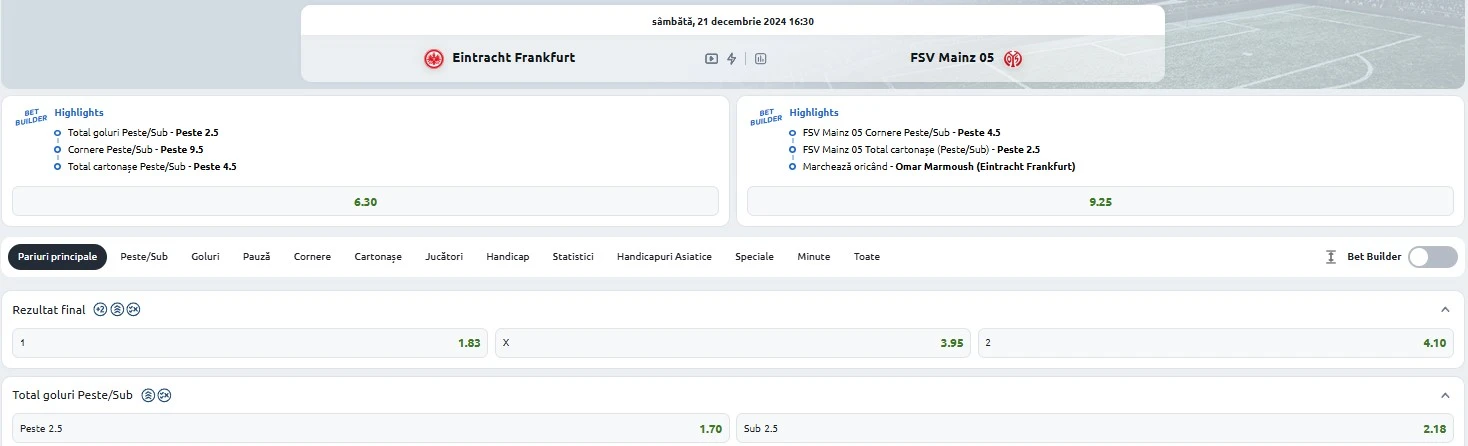Cote pariuri Frankfurt vs Mainz