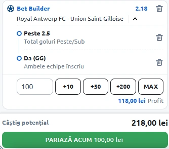 Antwerp vs Royale Union Bet Builder in cota 2