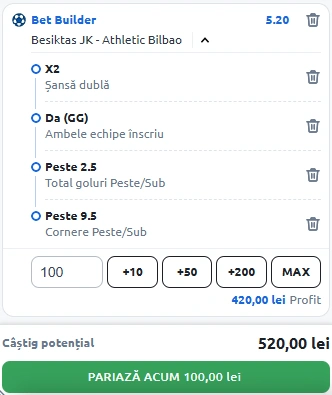 Besiktas - Athletic Bilbao Bet Builder in cota mare