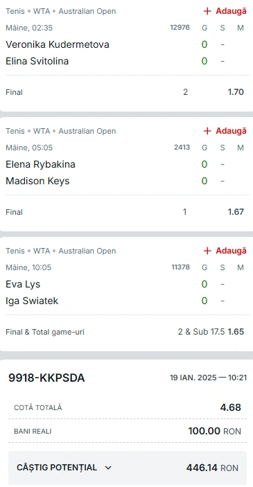 Biletul Zilei din tenis Australian Open 20 ianuarie