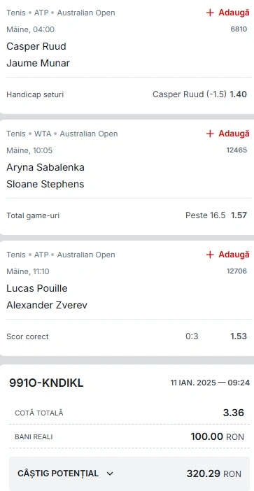 Biletul Zilei din tenis Australian Open