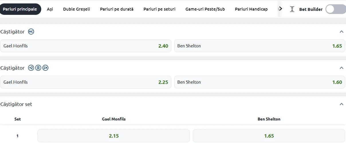 Cote Pariuri Gael Monfils vs Ben Shelton