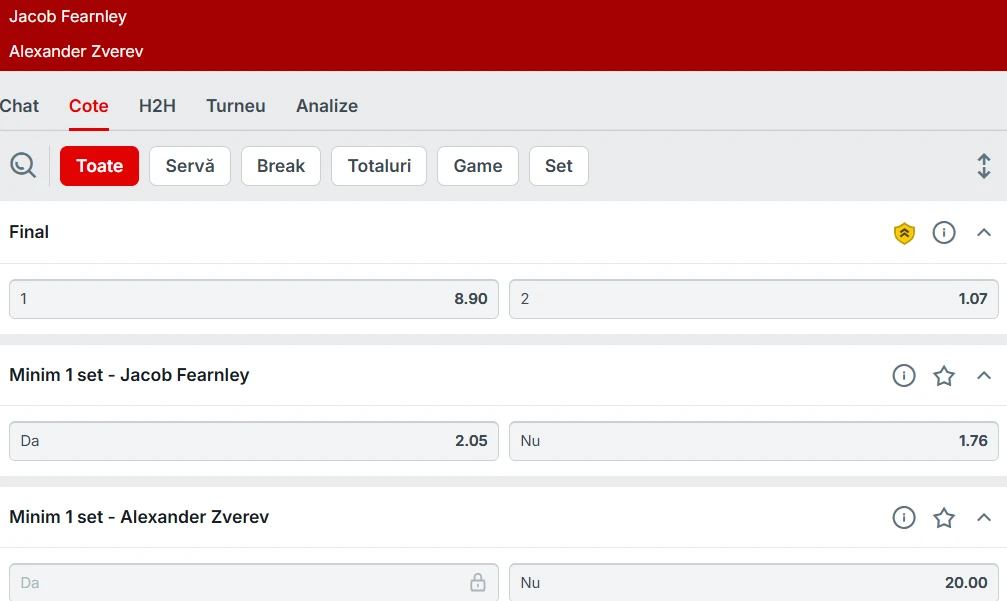 Cote Pariuri Jacob Fearnley vs Alexander Zverev