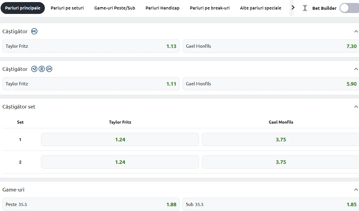 Cote Pariuri Taylor Fritz vs Gael Monfils