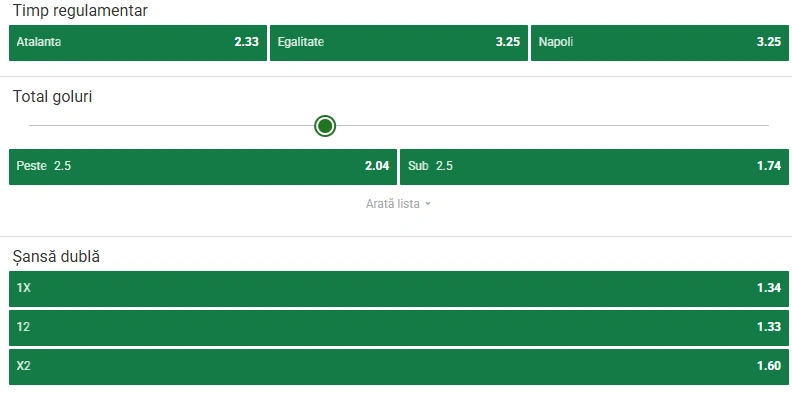 Cote pariuri Atalanta vs Napoli