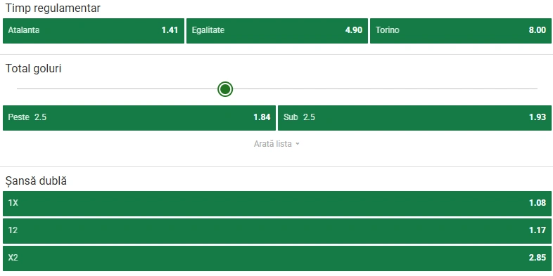 Cote pariuri Atalanta vs Torino